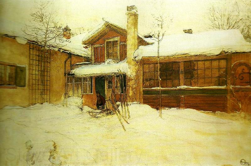 Carl Larsson min stuga pa landet i vinterskrud